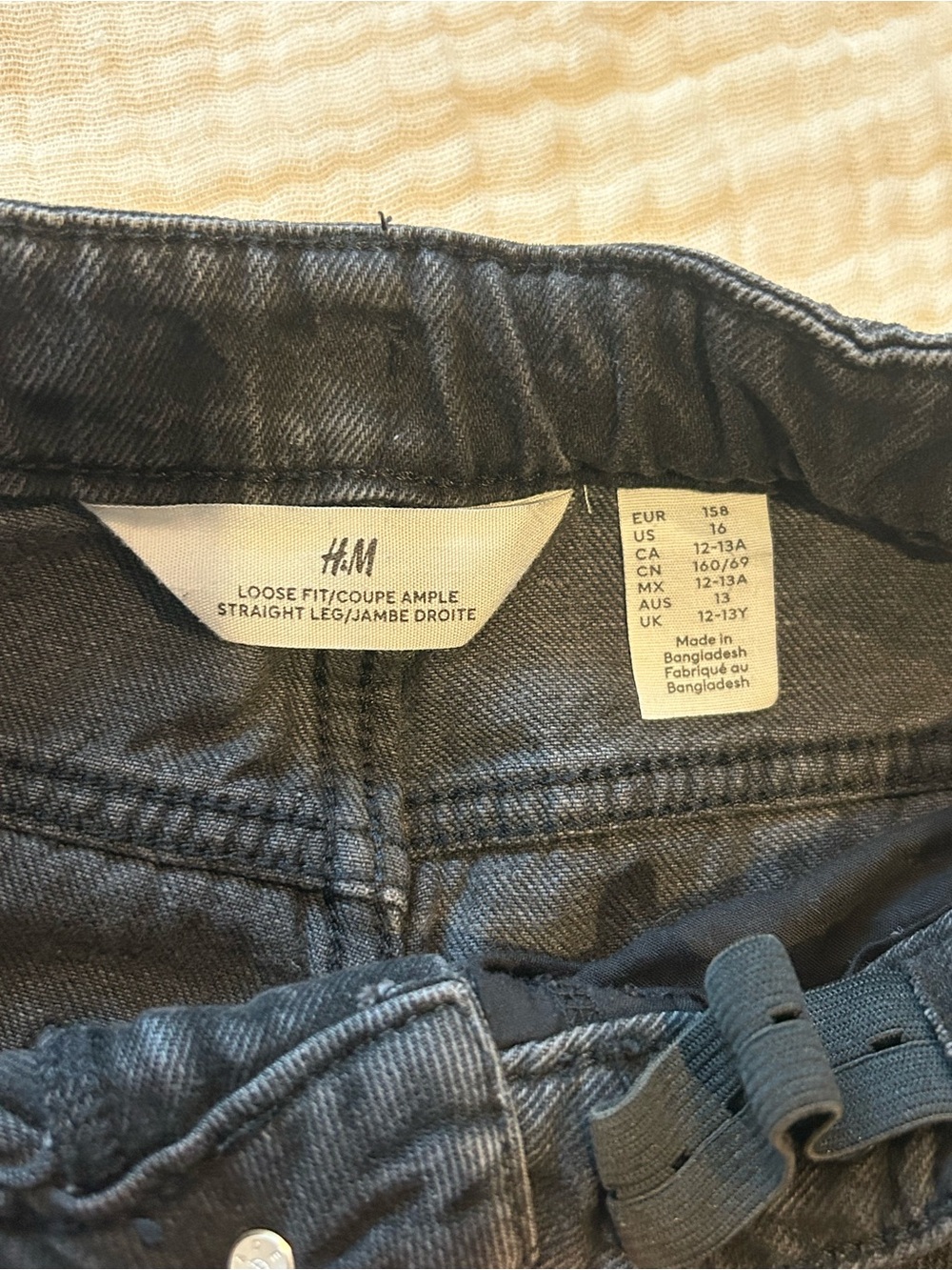 H&M Boys Loose Fit Straight Leg Black Jeans Size 12-13Y Adjustable Waist - Picture 5 of 5